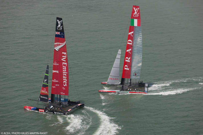   Key moment: Before the start, the Kiwis stifle the Italians in the best match-race style