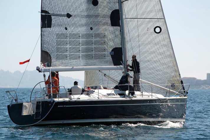   The solar cells from Solarclothsystem are laminated directly into the lower track of the mainsail
