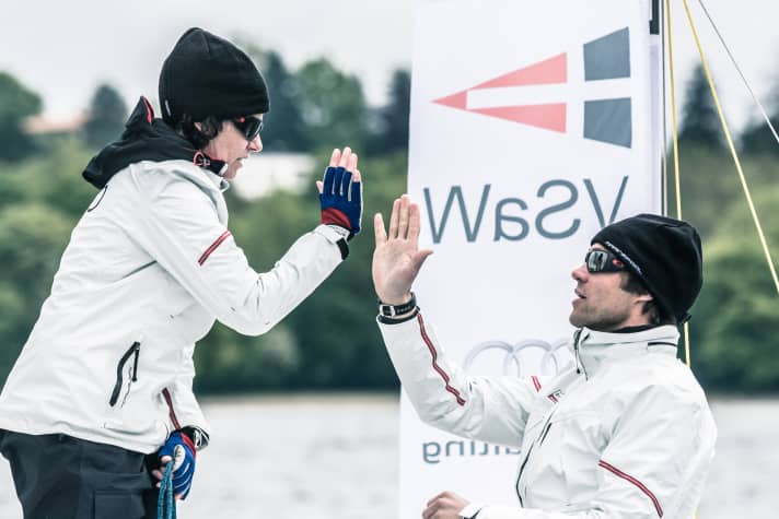   VSaW Vice President and Olympic fourth-placed Ulrike Schümann (here in the Bundesliga with Malte Kamrath) starts the third Bundesliga regatta with Hendrik Kadelbach and the Berlin crew