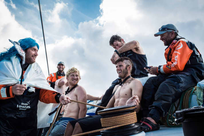   Neptune showed no mercy to the equator baptismal candidates on board Vestas Wind