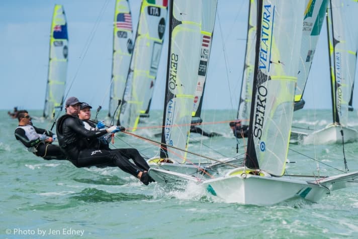   Nathan Outteridge and Iain Jensen: The 2012 Olympic champions are struggling to catch up with Peter Burling and Blair Tuke - but not yet compellingly enough