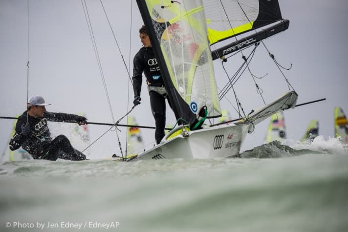   Setzten beim Ausscheidungsfinale auf ihren zwei Jahre alten 49er "Gyde": Erik Heil und Thomas Plößel sind die olympischen Hoffnungsträger des Norddeutschen Regatta Vereins