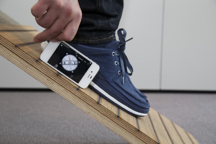   The leisure and sailing shoe during the slip test on teak deck