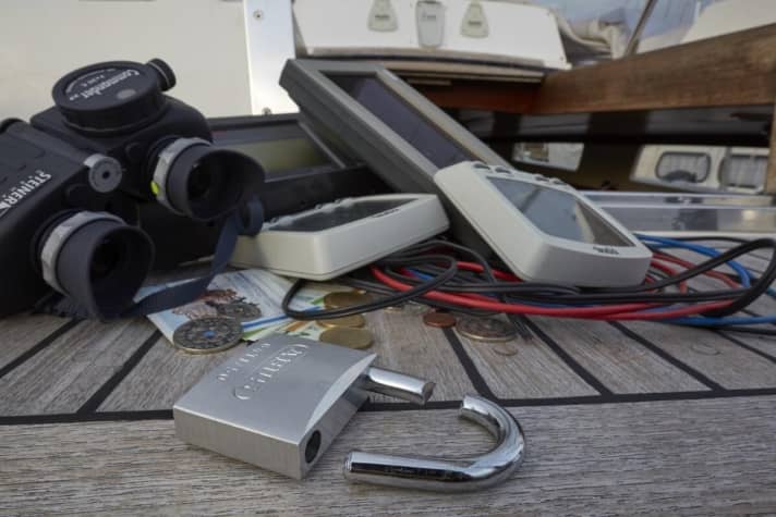 Take expensive items off board or place them well hidden. Plotters or binoculars stored in the cockpit arouse covetousness