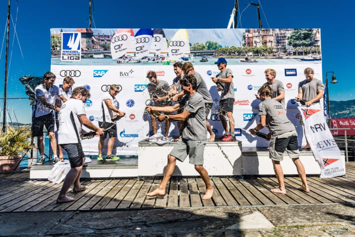   Le podium de la première ligue à Lindau : le Bayerische Yacht-Club gagne devant le NRV et les hôtes du Lindauer Segler-Club