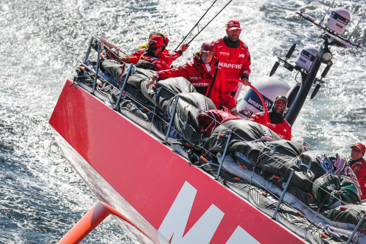   Some of the Mapfre crew's faces already show the anticipation of the approaching victory