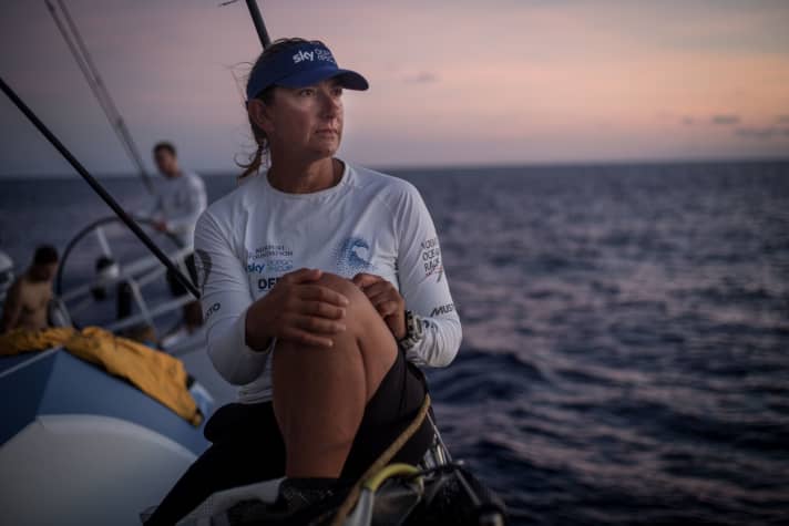   The only female skipper in the field leads the fleet with her mixed team on Turn the Tide on Plastic: Dee Caffari on deck