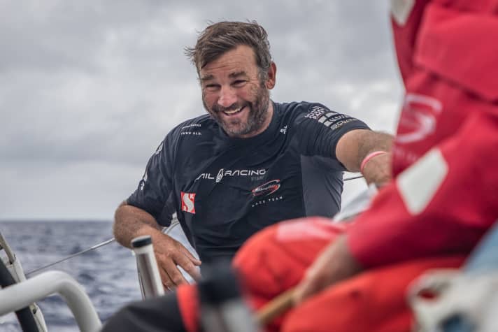   In high spirits as the current frontrunner: David Witt, skipper of Sun Hung Kai / Scallywag