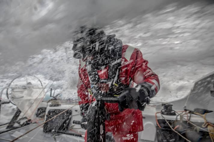   John Fisher from Team Sun Hung Kai / Scallwag takes an involuntary ice shower