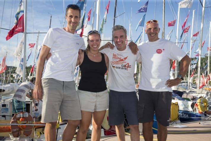   Partecipanti tedeschi al Mini-Transat 2017, da sinistra: Oliver Tessloff, Lina Rixgens, Andreas Deubel, Jörg Riechers (2° posto nel Proto)