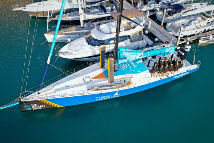   I velisti del progetto Austrian Ocean Race a bordo della "Sisi", battezzata di recente.