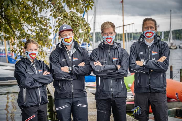   Many a club crew got creative with their choice of masks in Berlin. Here it is the crew from the Academic Sailing Club Warnemünde. More examples to follow...