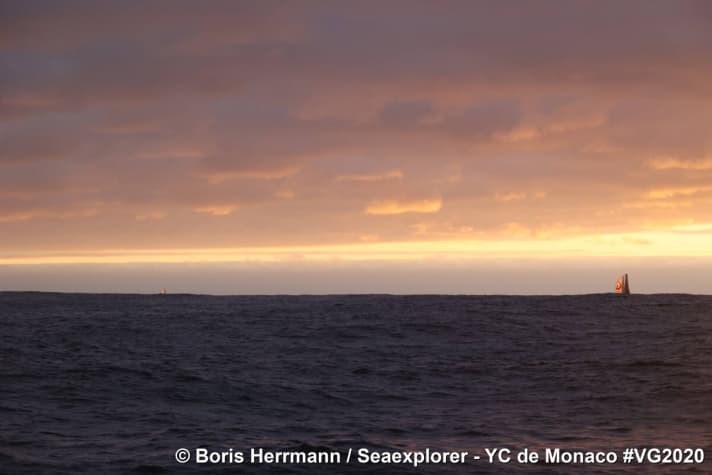  Boris Herrmann took this picture on 24 December: two competitors, Jean Le Cam and Benjamin Dutreux, are within sight of each other