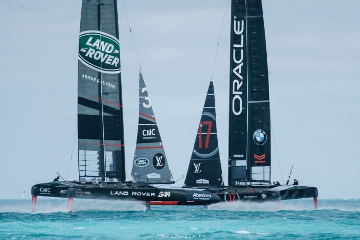   Zweite Trainingseinheit der Cup-Teams vor Bermuda: Hier fordert Sir Ben Ainslies Team Land Rover BAR die US-Verteidiger