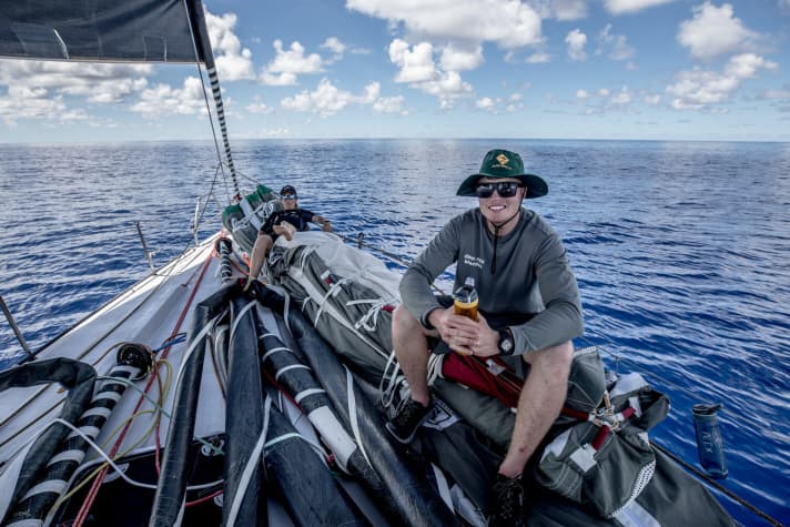   Living and working in the Doldrums: Trystan Seal and Libby Greenhalgh from Team Sun Hung Kai / Scallywag