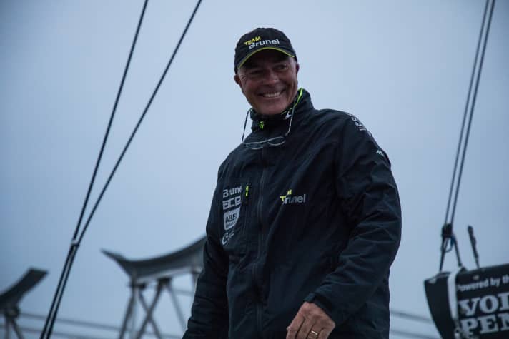   Had less to laugh about at the start of the race, now a bit more: Brunel's skipper Bouwe Bekking