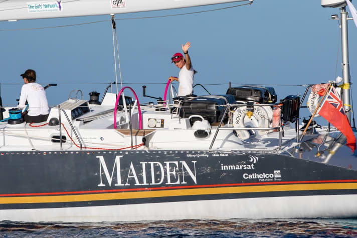   Still had around 160 nautical miles to go to the finish line on Thursday afternoon: "Maiden" skipper Liz Wardley, the regular crew and their guests on the legendary former Whitbread yacht
