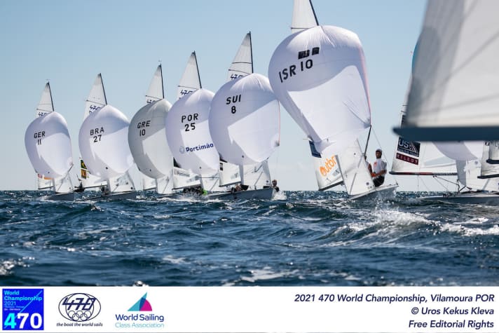   Men's 470 World Championship fleet: The German players missed out on securing the missing Olympic Nations starting place in Portugal. Simon Diesch and Philipp Autenrieth (left) were the best crew of the German Sailing Team, finishing in 15th place