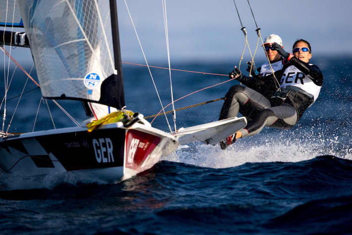   Tina Lutz and Susann Beucke struggled in the 49erFX on Wednesday, but are already making plans for the upswing