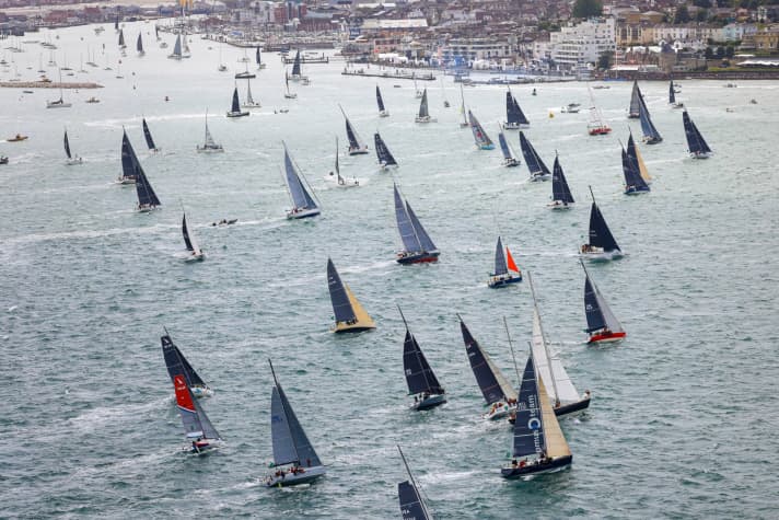   The fleet of the 49th Rolex Fastnet Race started the 695 nautical mile race off the coast of Cowes, England