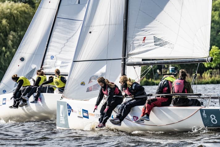   On the water, the sailors didn't spare each other a metre, on land they shared a lot of passion and experience