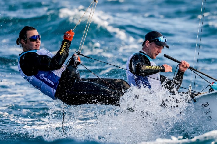   Sailing to eighth place in the helmsman-sheepswain combination off Mallorca: the 470 mixed crew Malte and Anastasiya Winkel (Schweriner Yacht-Club/Norddeutscher Regatta Verein)