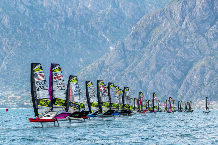   The Waszp field shortly after the start, 66 sailors were registered
