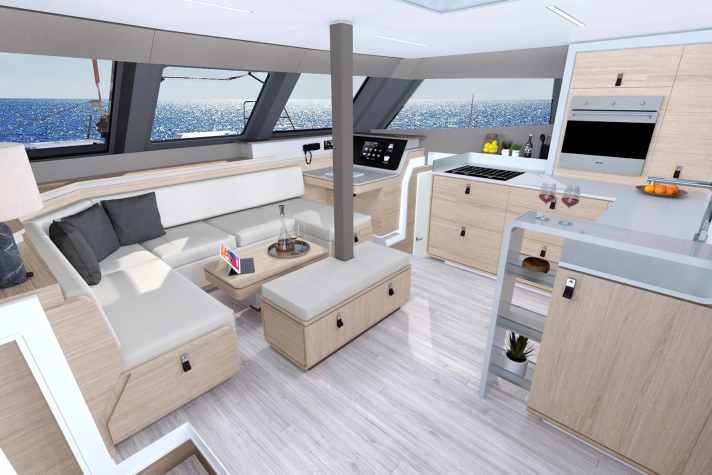 Aventura 45: Rumpflänge 13,50 m, Breite 7,60 m, Gewicht 12,0 t, ab 689.000 Euro