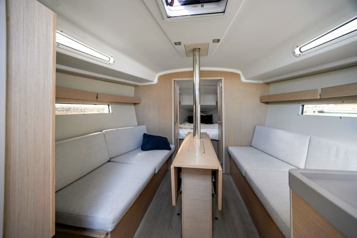 Straightforward. The saloon appears spacious, but is somewhat sparsely furnished