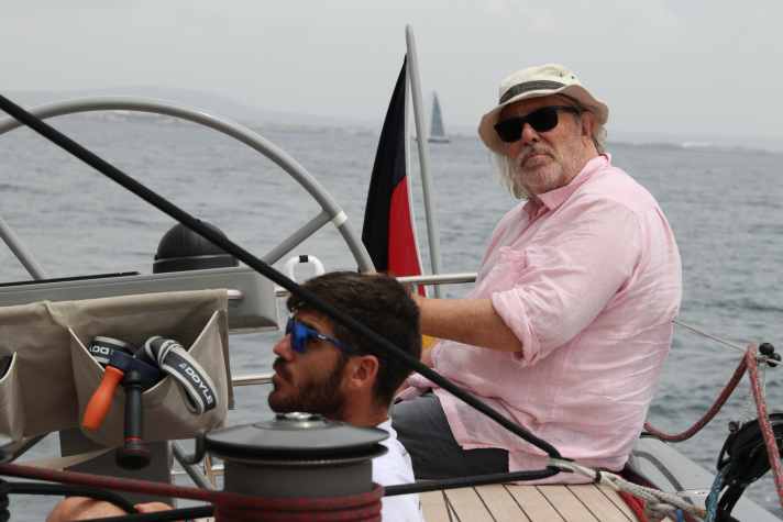 Michael Schmidt at the helm of his “Calabash”.