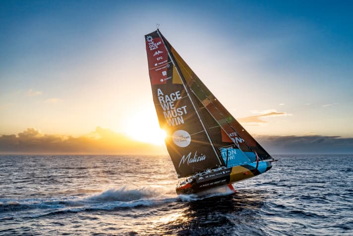 The Ocean Race 2022-23 - 4 maggio 2023, Tappa 4 Giorno 11 a bordo del Team Malizia. Vista dal drone.
