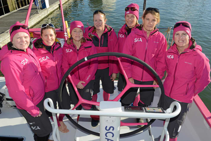   Klaartje Zuiderbaan, Sam Davies, Jeanne Gregoire, Annie Lush, Carolijn Brouwer, Liz Wardley und Stacey Jackson (v. l.)