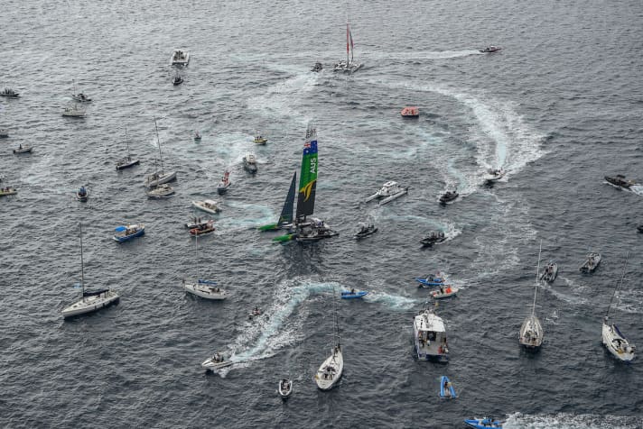 Encircled and acclaimed: Tom Slingsby's Team Australia after the triumph off Marseille