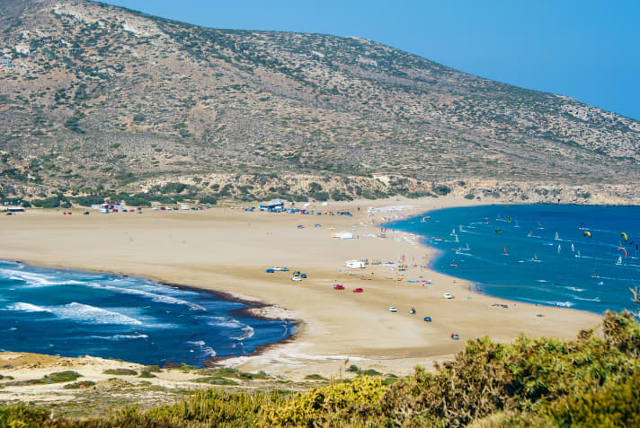 Ob Süden oder Norden: Rhodos bietet viele und vielfältige Spots. Hier im Bild: Prasonisi mit Flachwasser und (etwas)  Welle.
