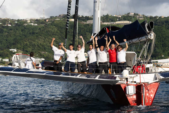 Record-breaking luck off Grenada: Giovanni Soldini and his six mates on the "Maserati"