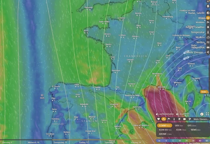 Die Windvorhersage für den Start am Sonntag um 13.30 Uhr laut Modell ECMWF