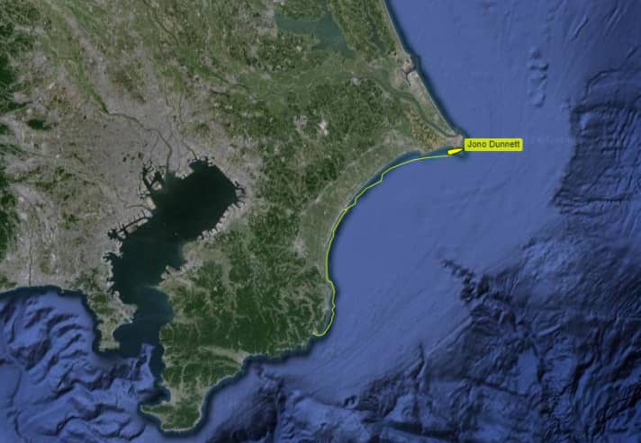 Jono Dunnetts Weg am ersten Tag seiner Japan-Expedition.