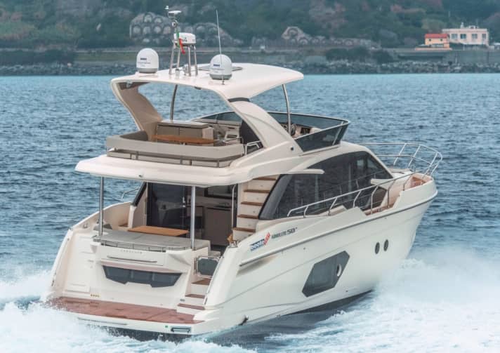 The three decks of the Absolute 50 Fly offer plenty of retreats for the crew members