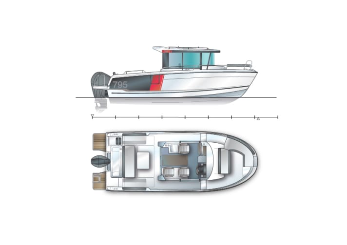 Crack of the Jeanneau Merry Fisher 795 Sport Série2 | Drawing: Marc André Bergmann