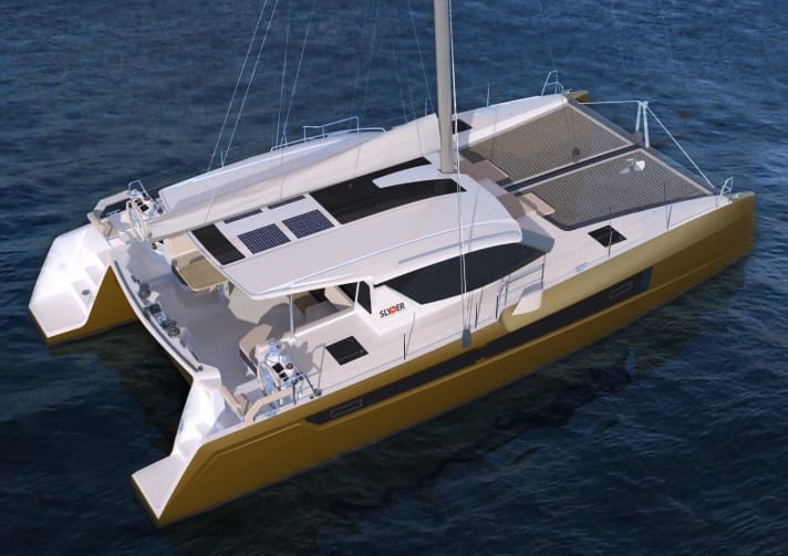   Slyder 49: In the sporty performance version, the steering positions are mounted aft on the hulls