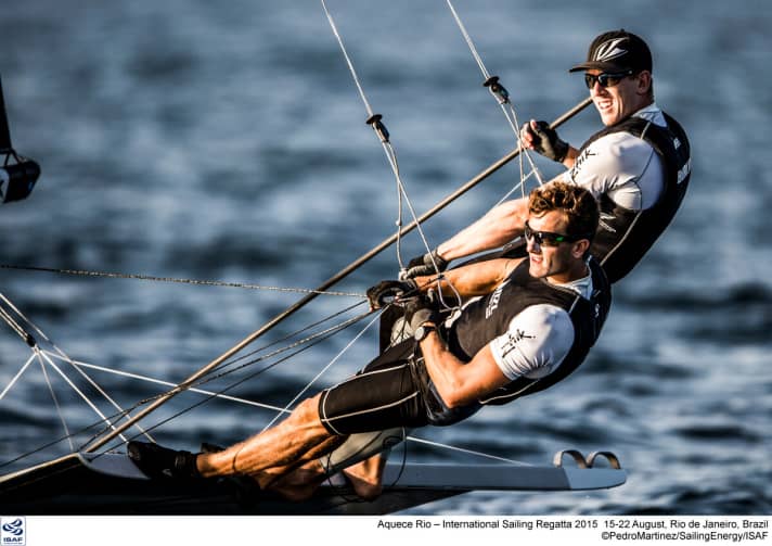   World champion Olympic favourites and future America's Cup stars: New Zealanders Peter Burling and Blair Tuke sailed to third place on the first day of the 49er race