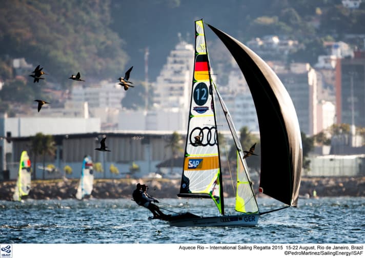   Sailing upwind and performing strongly on their second day of racing: European 49er champions Erik Heil and Thomas Plößel