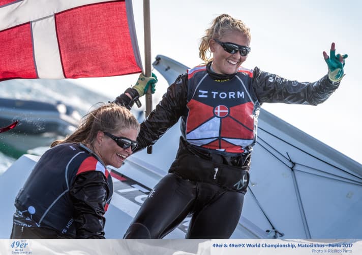   "V" for Victory: Jena Mai Hansen and Katja Salskov-Iversen from Denmark are the new 49erFX world champions