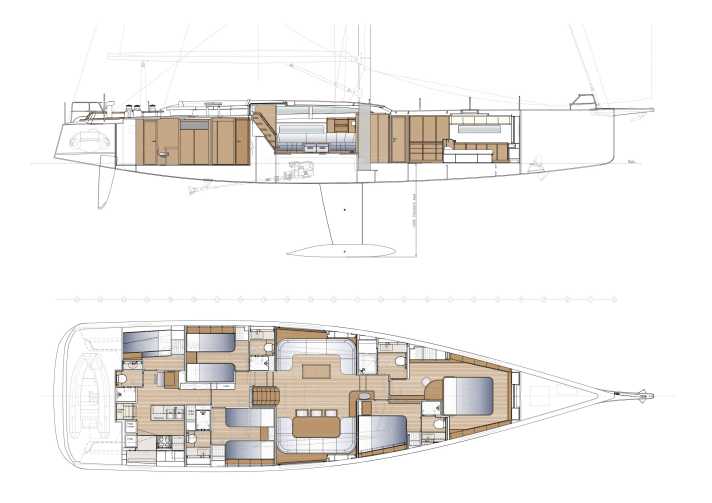 Swan 80 mit dem Standard-Layout (5 Kabinen)