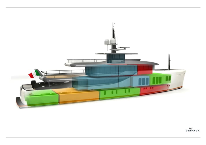 Room layout: clearly separated areas for owner, guests, crew and technical equipment. | k.