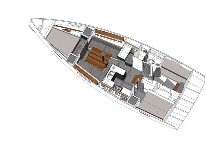   RM 1270: New is the option of an additional cabin aft starboard with two bunk beds
