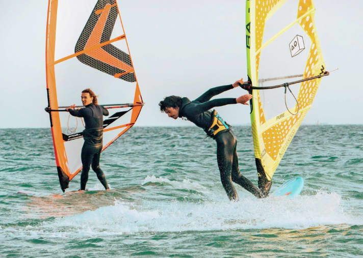 Co-organiser Loris twirls what he calls a "salsa jibe" on the water.