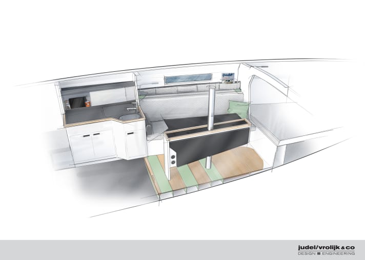 Le bloc pantry et les couchettes du salon sont adaptés à la taille du bateau