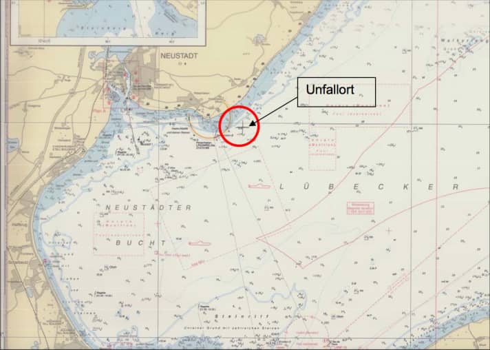   The scene of the accident on the nautical chart