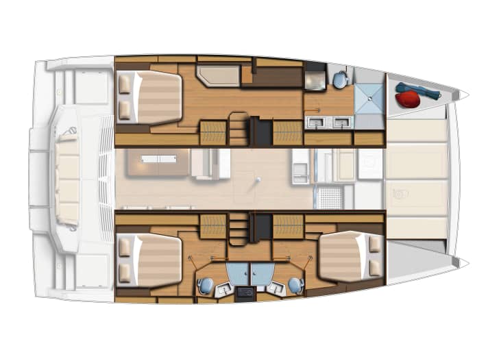   Just one of many versions: The owner's suite is located in the port hull